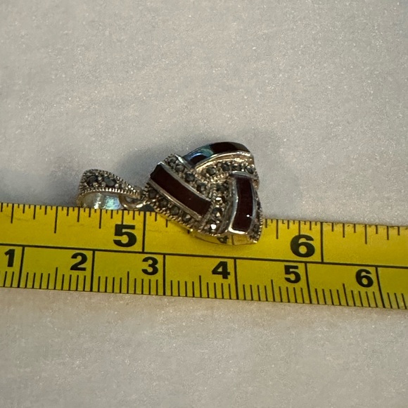 Garnet Red and Sterling Marcasite Pendent - Picture 4 of 4